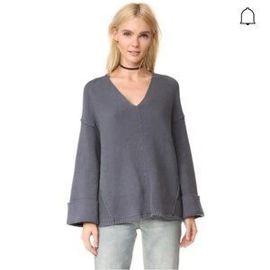Free People La Brea V-Neck Blue Gray Sweater